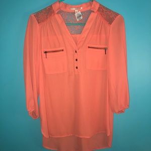 Hollywould coral lace button up